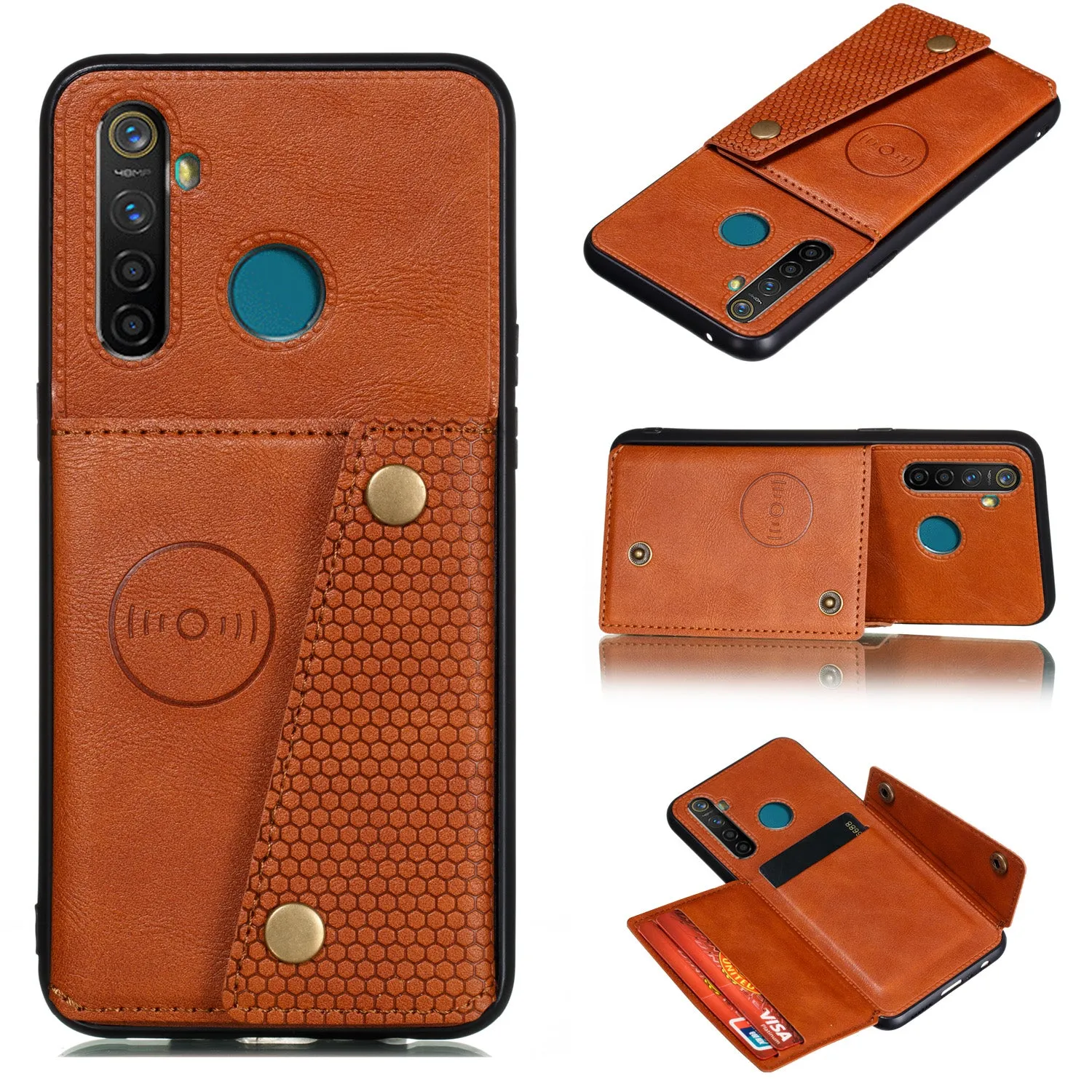 For OPPO Realme 5/5 Pro Mobile Phone Shell Buckle Closure Wallet Design Overall Protective Smartphone Cover  brown