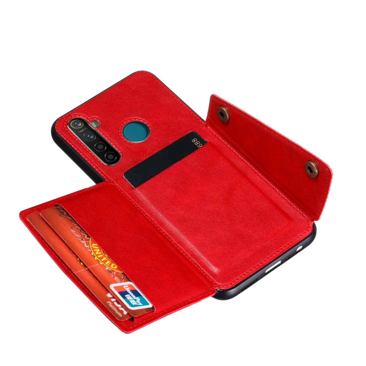 For OPPO Realme 5/5 Pro Mobile Phone Shell Buckle Closure Wallet Design Overall Protective Smartphone Cover  red