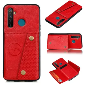 For OPPO Realme 5/5 Pro Mobile Phone Shell Buckle Closure Wallet Design Overall Protective Smartphone Cover  red
