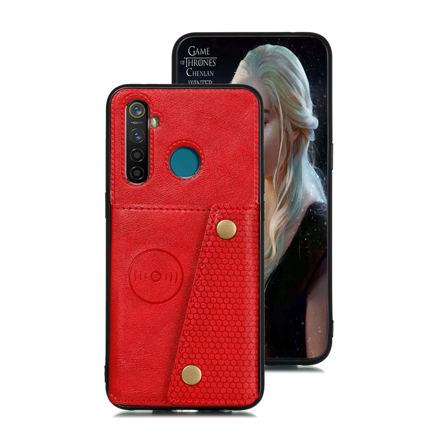 For OPPO Realme 5/5 Pro Mobile Phone Shell Buckle Closure Wallet Design Overall Protective Smartphone Cover  red
