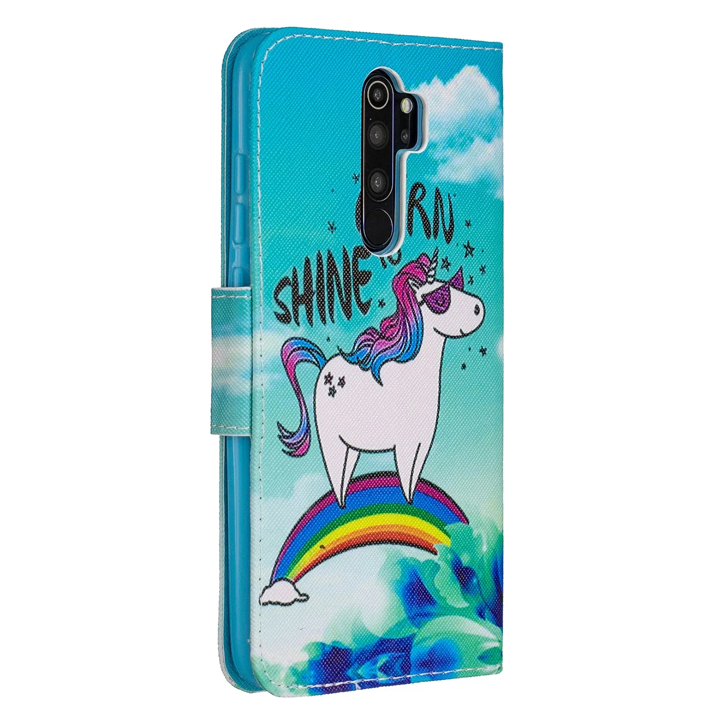For Redmi Note 8/8 Pro Cellphone Cover Stand Function Wallet Design PU Leather Smartphone Shell Elegant Pattern Printed  Rainbow horse