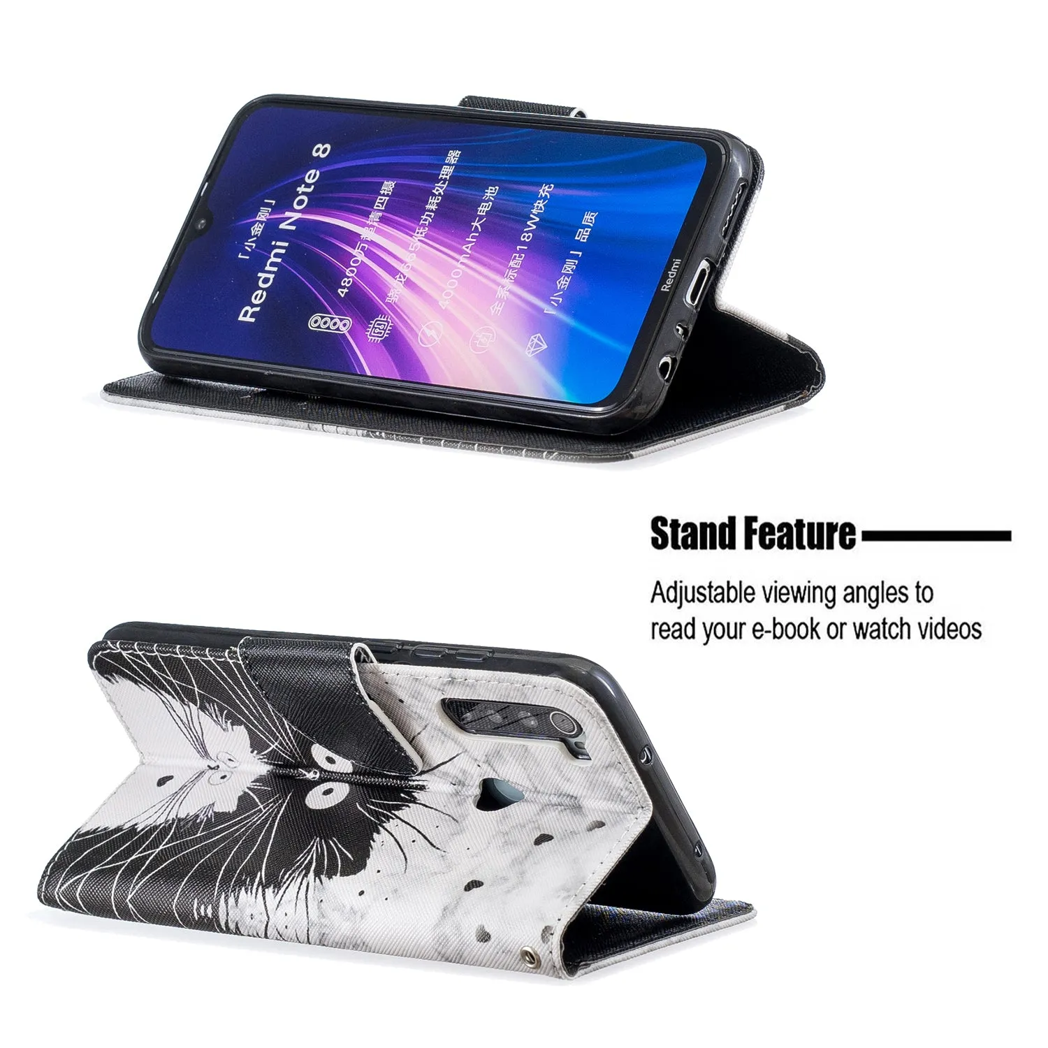 For Redmi Note 8/8 Pro Cellphone Cover Stand Function Wallet Design PU Leather Smartphone Shell Elegant Pattern Printed  Rainbow horse
