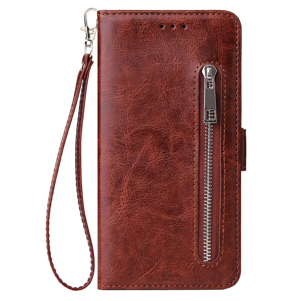 For Samsung A10 Solid Color PU Leather Zipper Wallet Double Buckle Protective Case with Stand & Lanyard gold