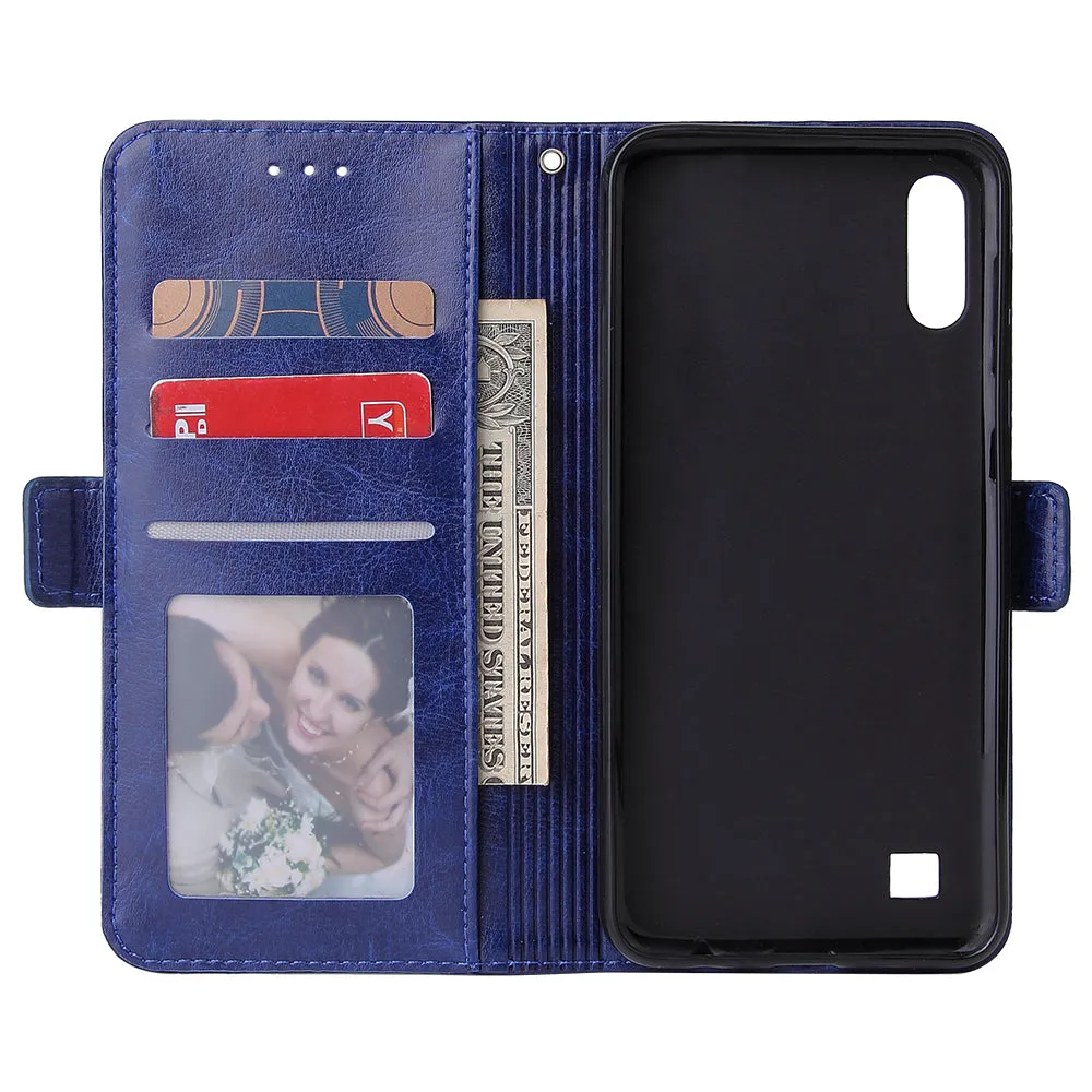 For Samsung A10 Solid Color PU Leather Zipper Wallet Double Buckle Protective Case with Stand & Lanyard gold