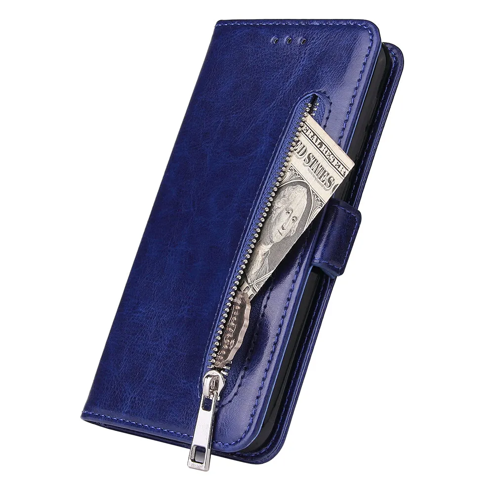 For Samsung A10 Solid Color PU Leather Zipper Wallet Double Buckle Protective Case with Stand & Lanyard gold