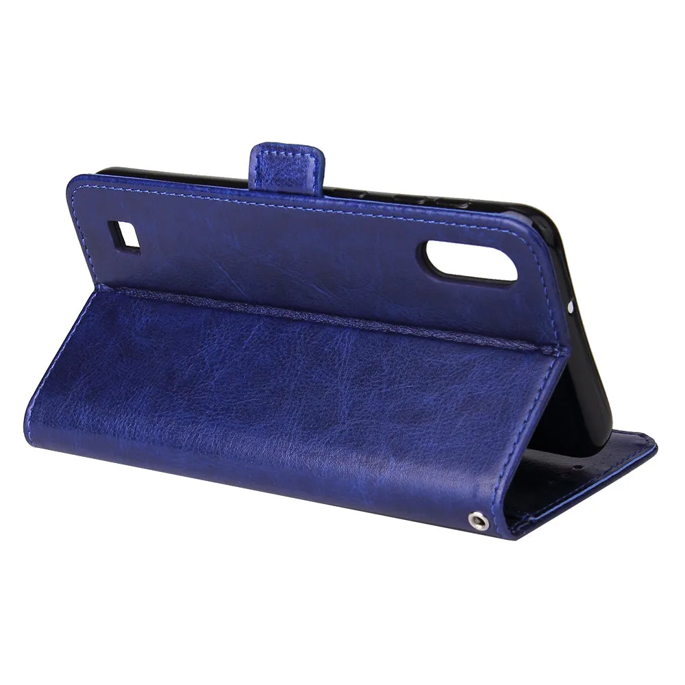 For Samsung A10 Solid Color PU Leather Zipper Wallet Double Buckle Protective Case with Stand & Lanyard gold