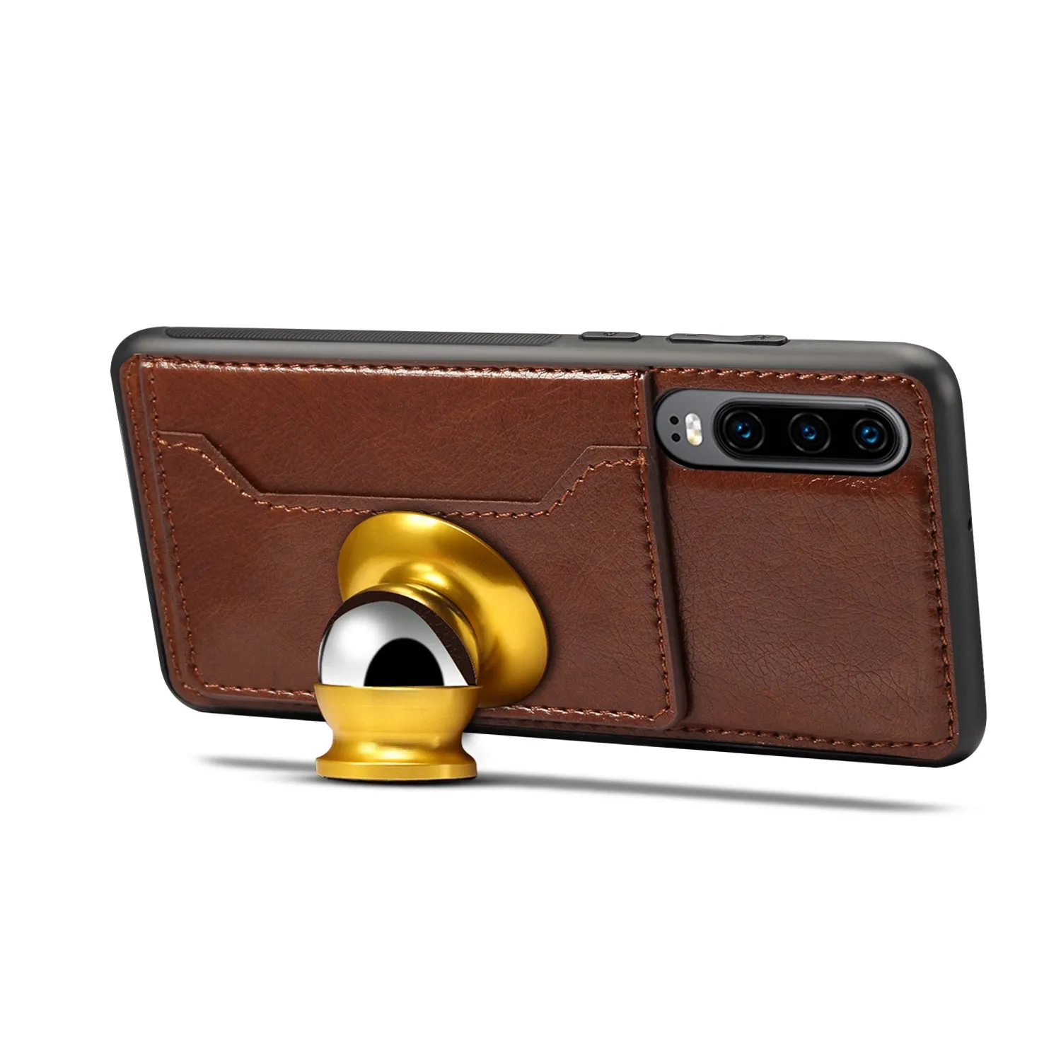 For Samsung A50 Retro PU Leather Wallet Card Holder Stand Non-slip Shockproof Cell Phone Case brown