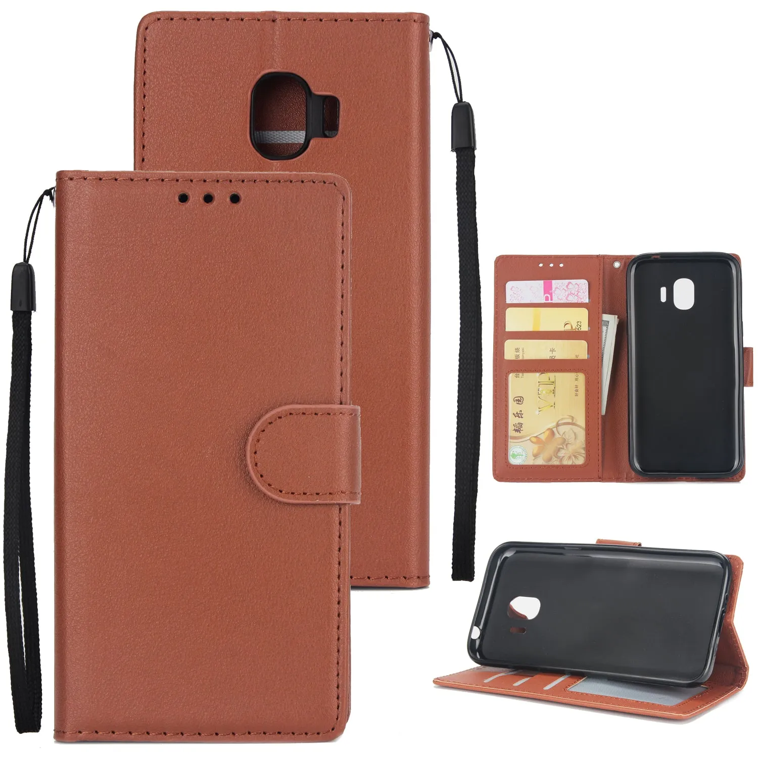 For Samsung J2 PRO 2018/Grand Prime Pro/J250 PU Cell Phone Case Protective Cover Shell with Buckle brown