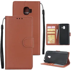 For Samsung J2 PRO 2018/Grand Prime Pro/J250 PU Cell Phone Case Protective Cover Shell with Buckle brown