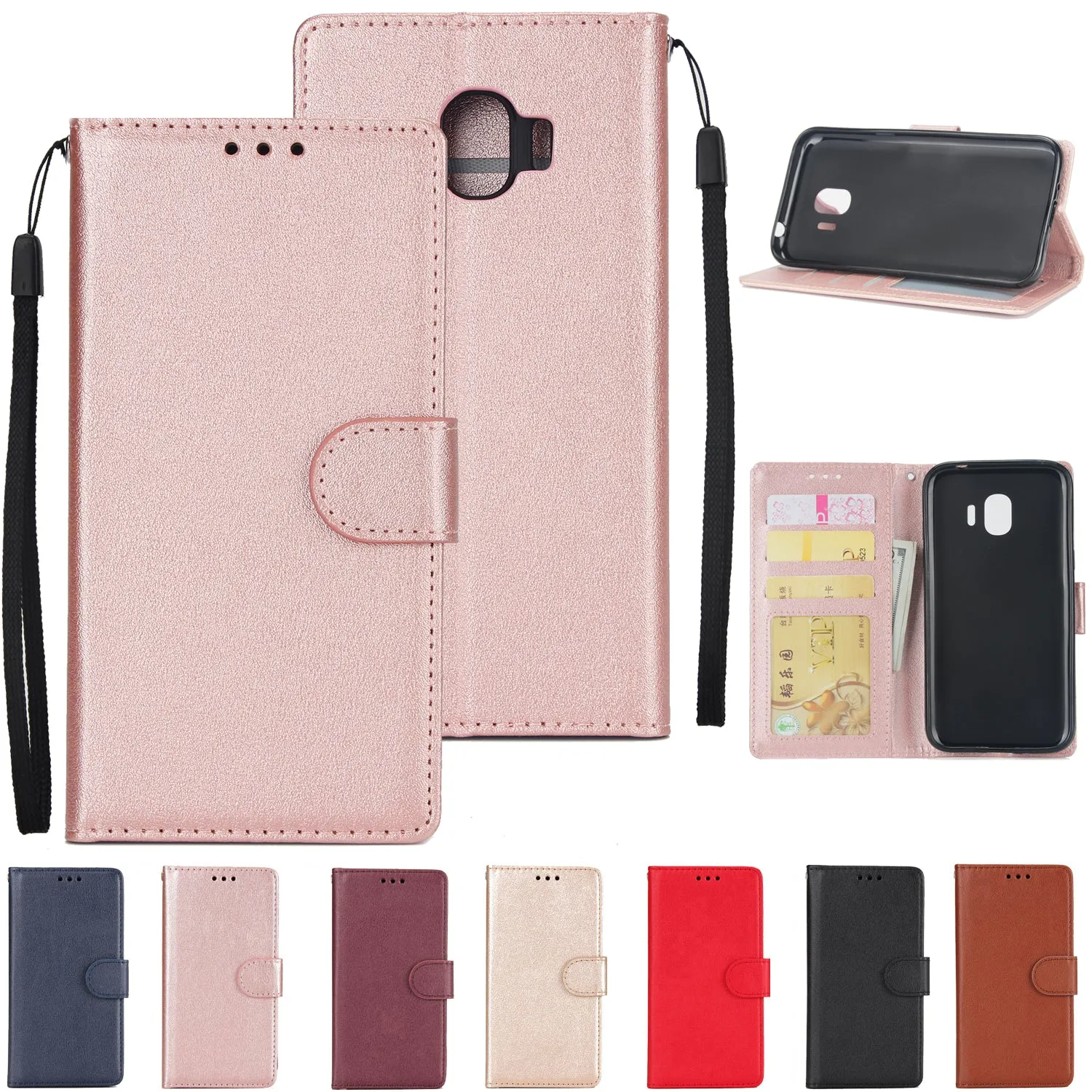For Samsung J2 PRO 2018/Grand Prime Pro/J250 PU Cell Phone Case Protective Cover Shell with Buckle brown