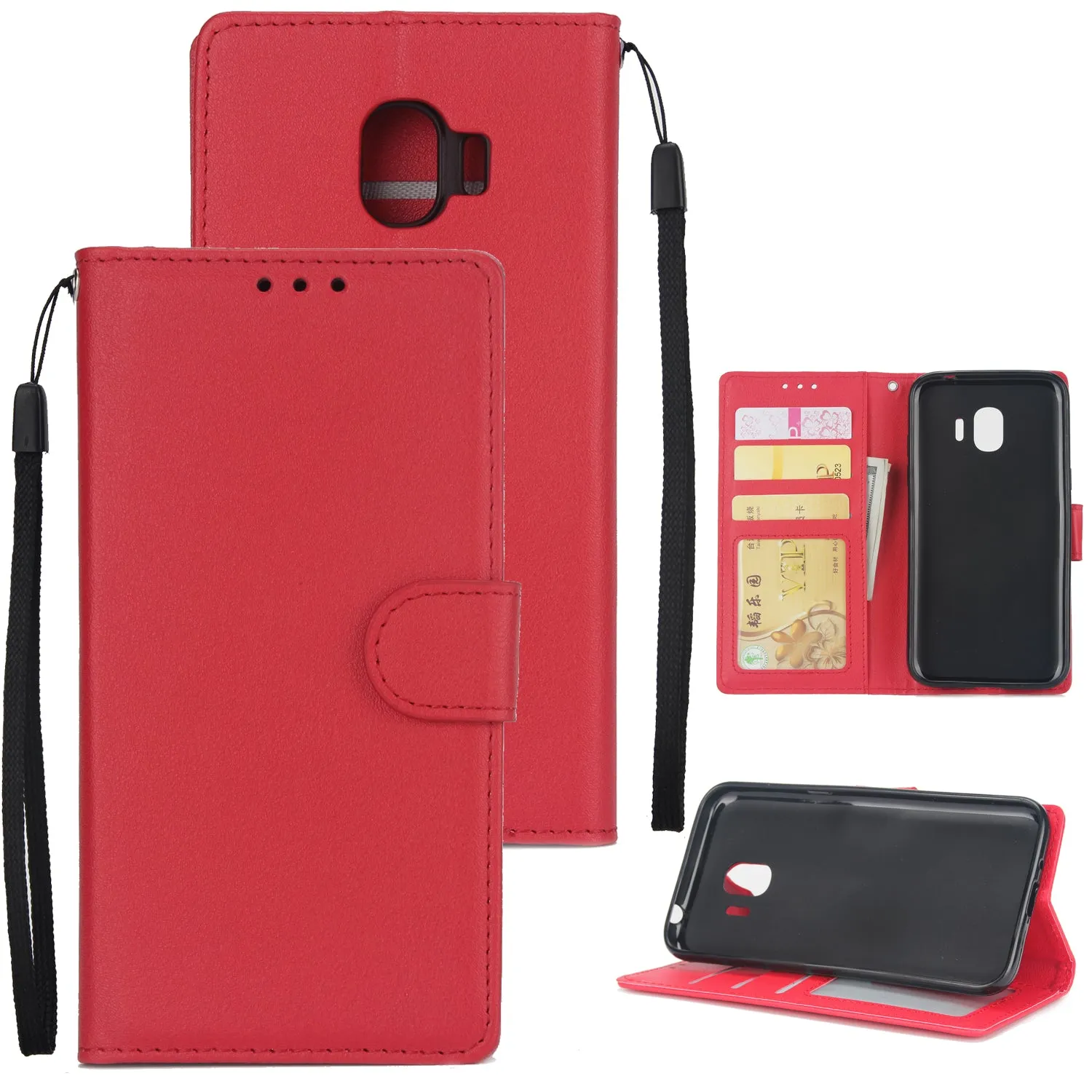 For Samsung J2 PRO 2018/Grand Prime Pro/J250 PU Cell Phone Case Protective Cover Shell with Buckle red