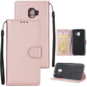 For Samsung J2 PRO 2018/Grand Prime Pro/J250 PU Cell Phone Case Protective Cover Shell with Buckle Rose gold