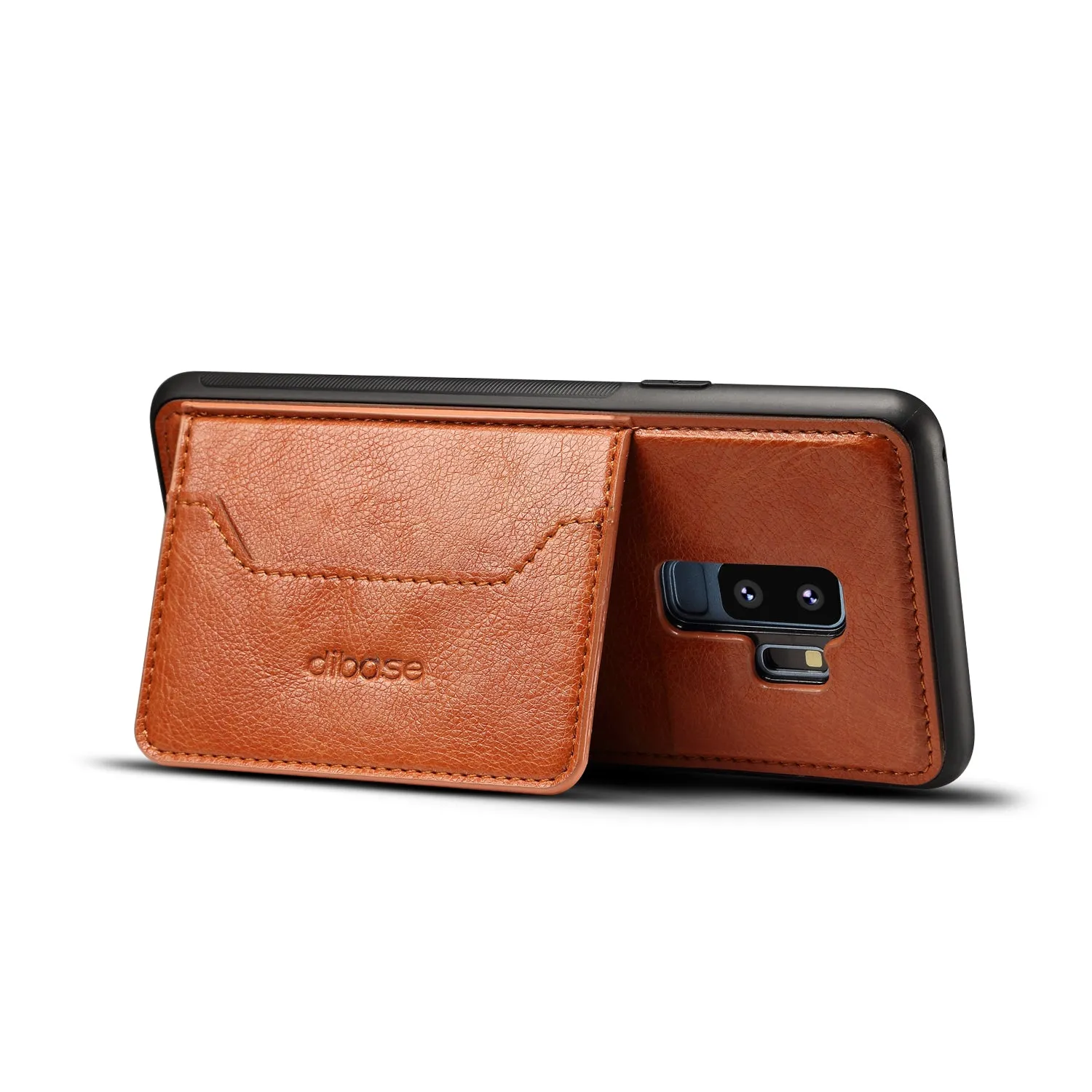 For Samsung S9 plus Retro PU Leather Wallet Card Holder Stand Non-slip Shockproof Cell Phone Case coffee