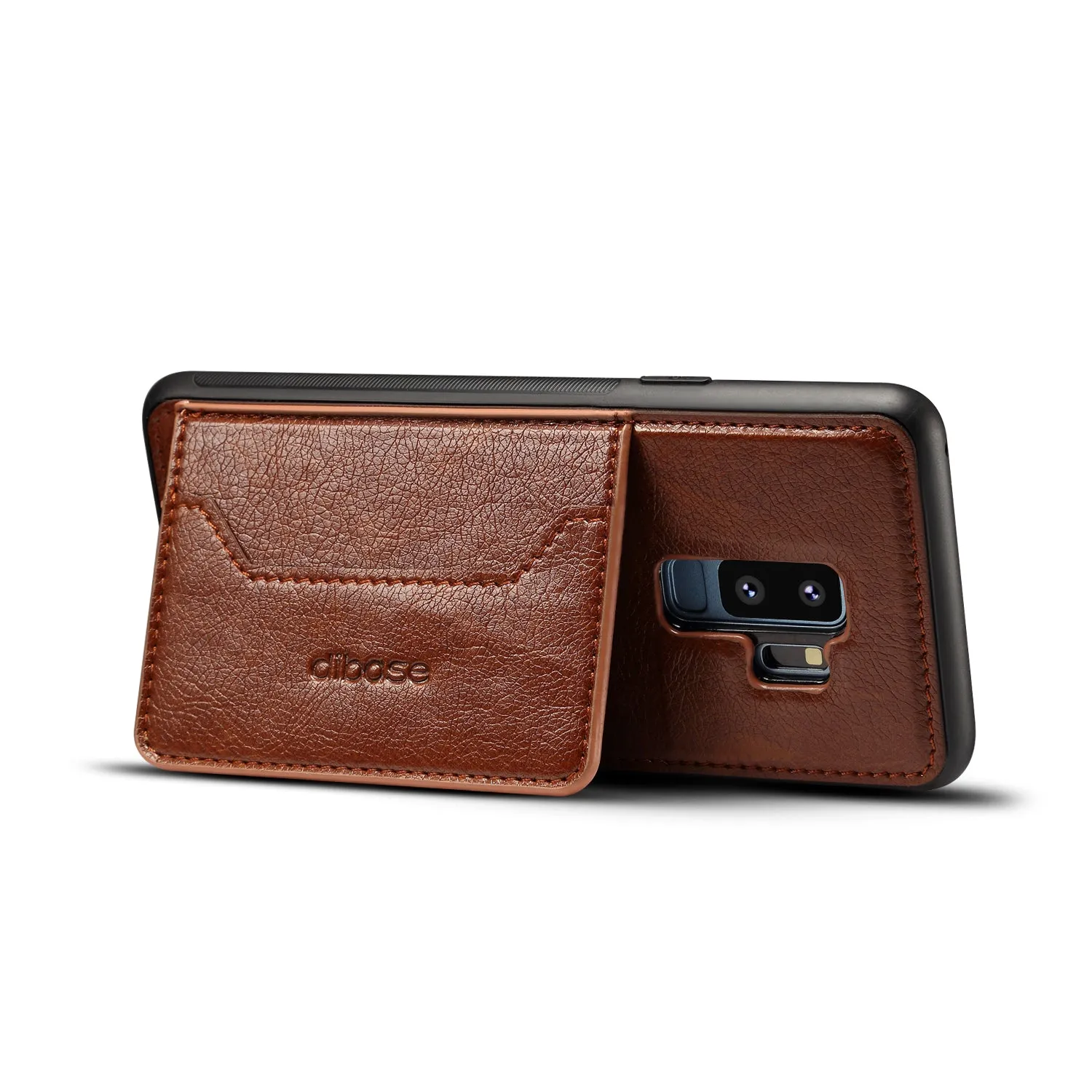 For Samsung S9 plus Retro PU Leather Wallet Card Holder Stand Non-slip Shockproof Cell Phone Case coffee