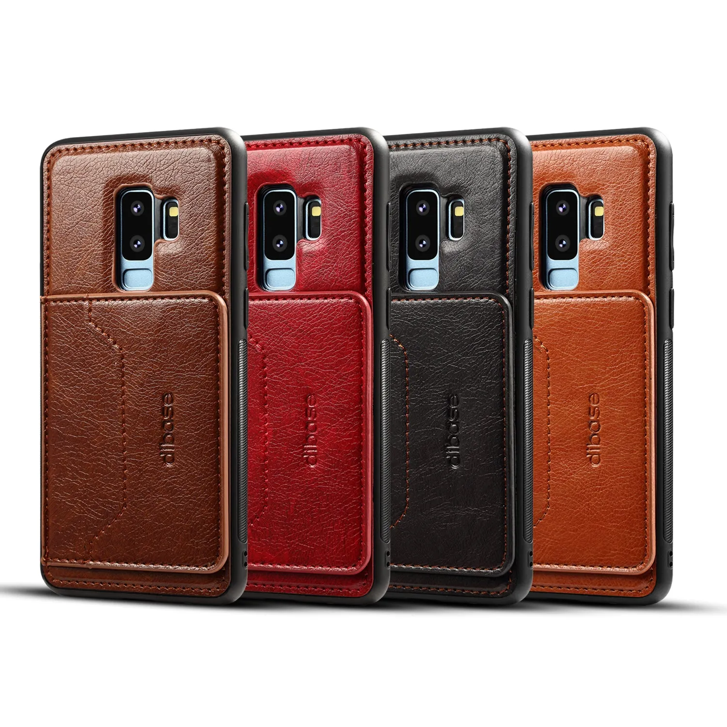 For Samsung S9 plus Retro PU Leather Wallet Card Holder Stand Non-slip Shockproof Cell Phone Case coffee