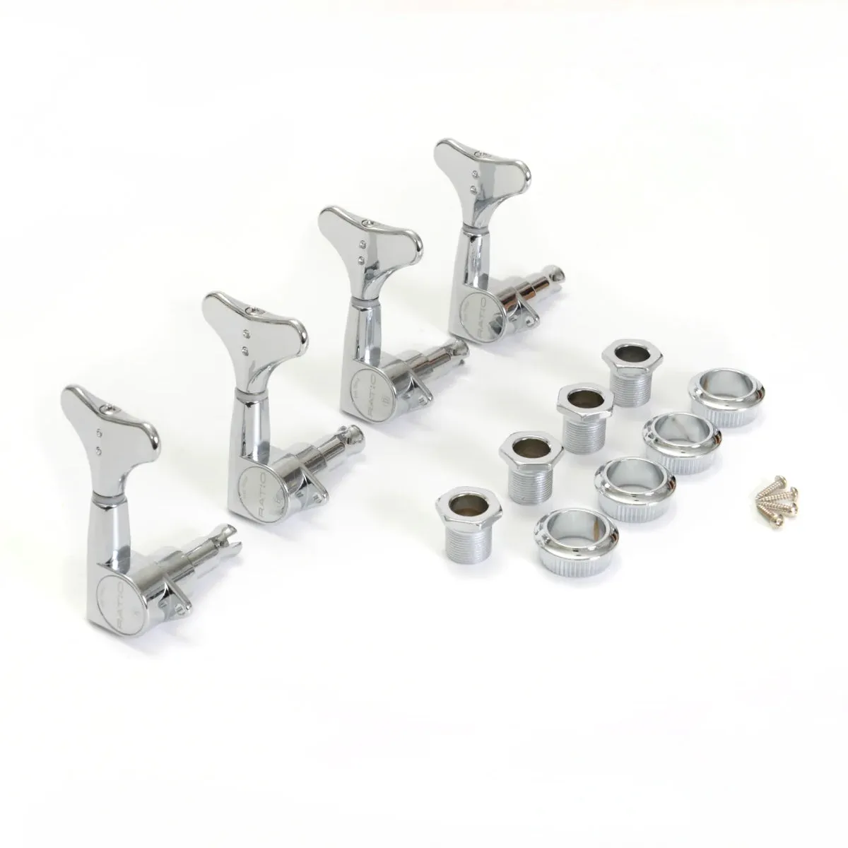 GraphTech RATIO Bass Guitar4-in-Line Key Machine Heads ~ Chrome