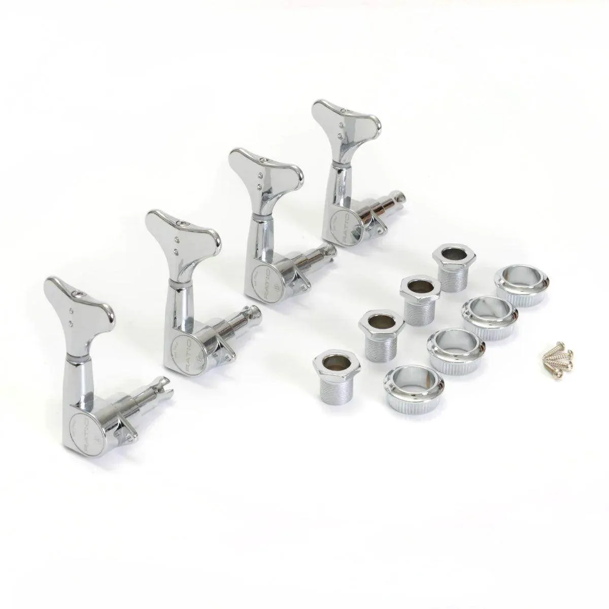 GraphTech RATIO Bass Guitar4-in-Line Key Machine Heads ~ Chrome