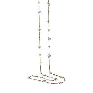 Half Moon Petal Mixed Color Gem Silver Long Necklace