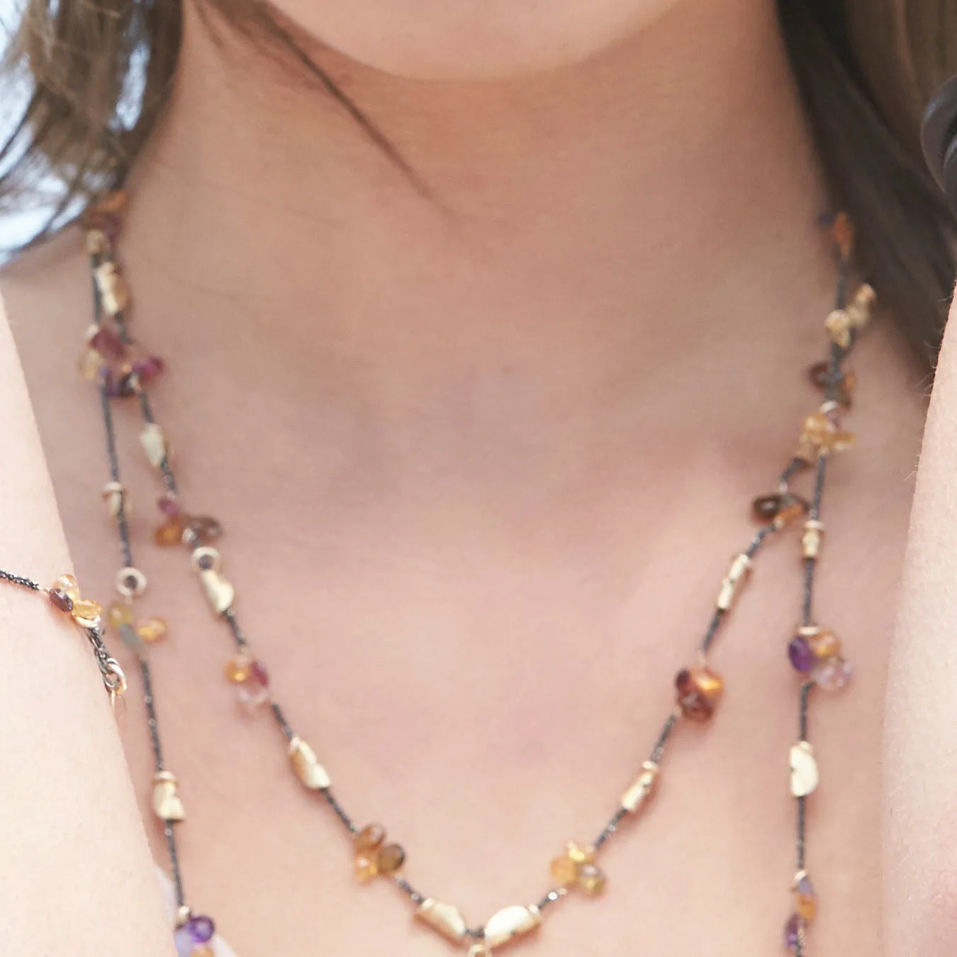 Half Moon Petal With Gem Necklace