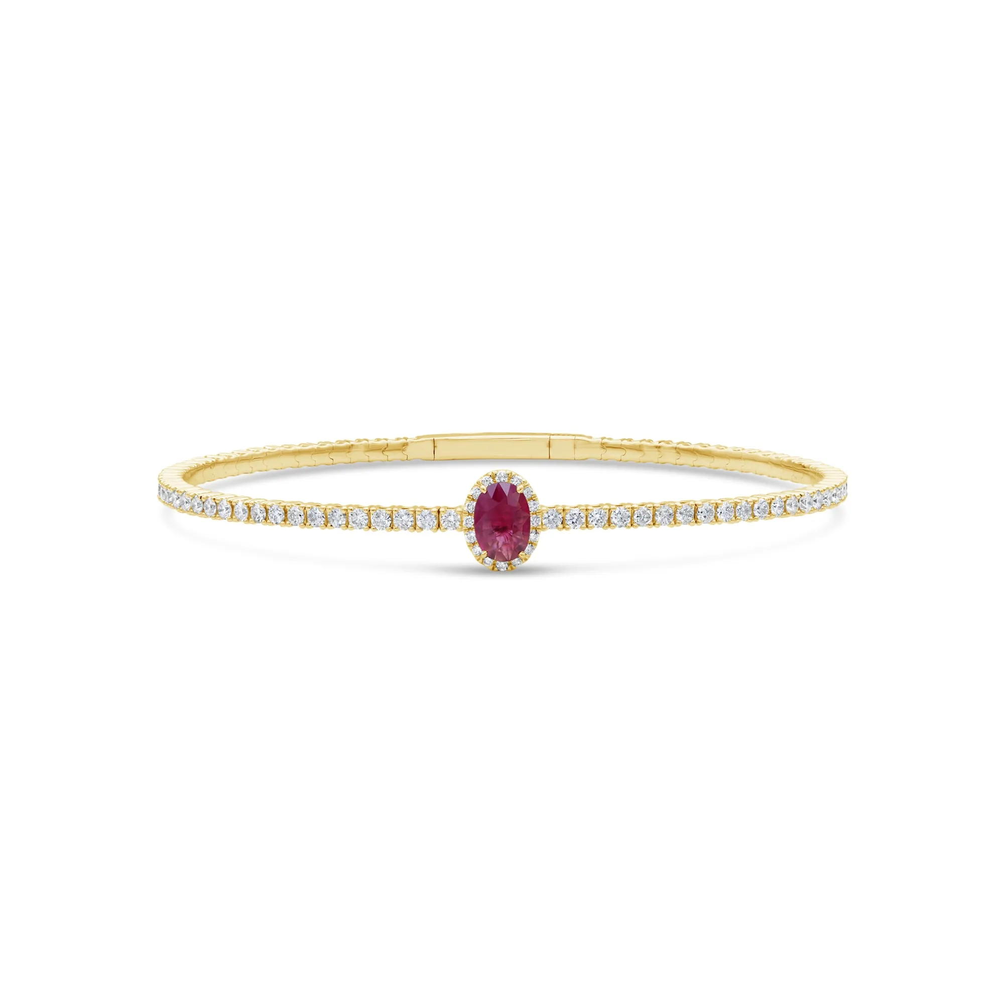 Halo Oval Ruby and Diamond Flex Bangle