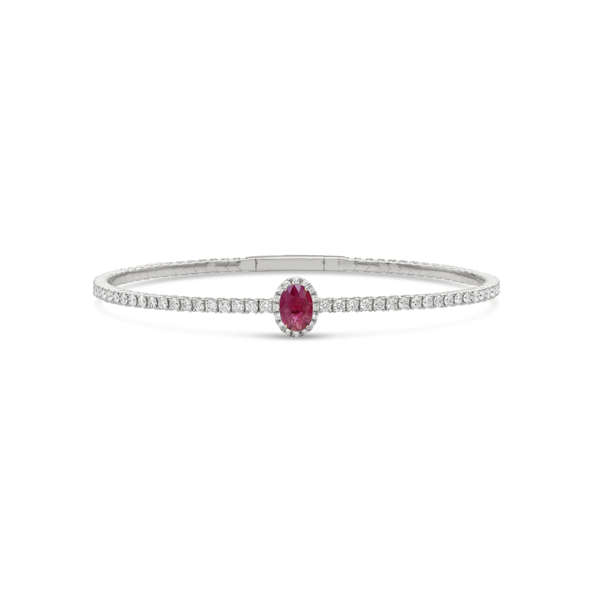 Halo Oval Ruby and Diamond Flex Bangle