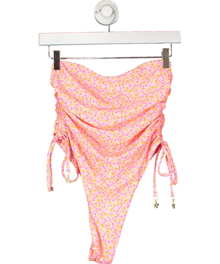 Kulani Kinis Pink Ruched Bandeau One Piece - Sherbet Shimmer UK L