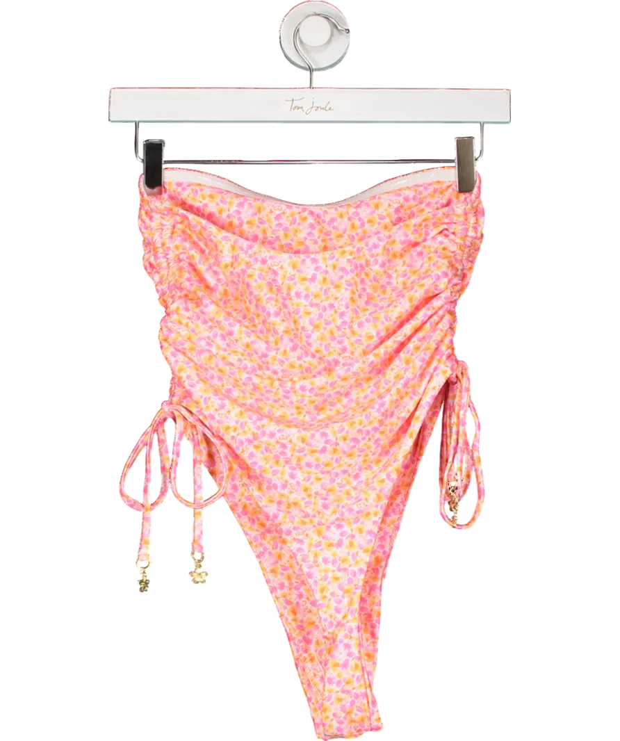 Kulani Kinis Pink Ruched Bandeau One Piece - Sherbet Shimmer UK L