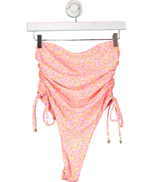 Kulani Kinis Pink Ruched Bandeau One Piece - Sherbet Shimmer UK L