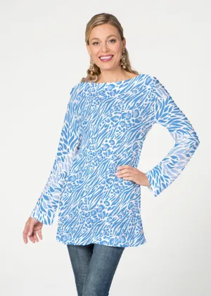 Leo Hotsy Totsy Blue (8166) ~ Banded Boatneck Tunic