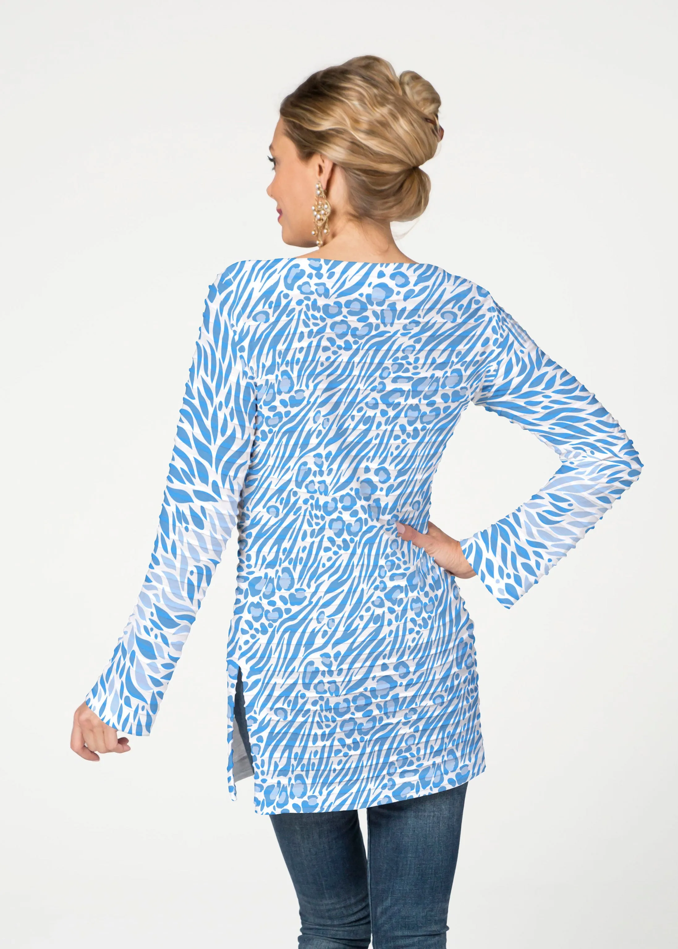 Leo Hotsy Totsy Blue (8166) ~ Banded Boatneck Tunic
