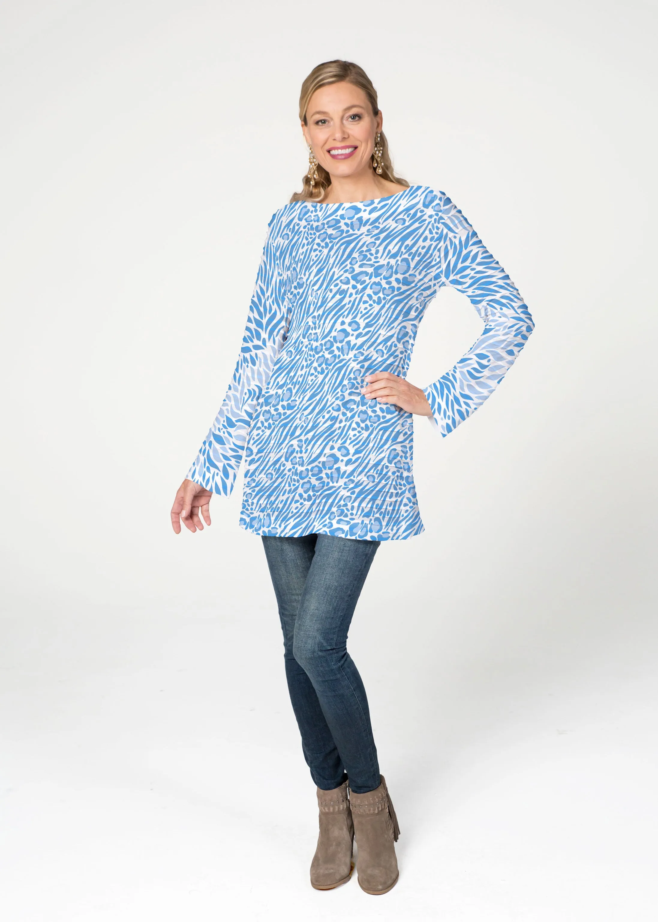 Leo Hotsy Totsy Blue (8166) ~ Banded Boatneck Tunic