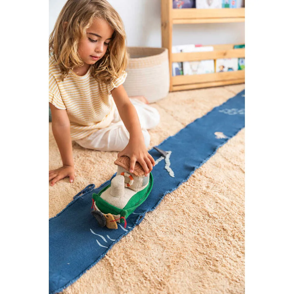 Lorena Canals Ride & Roll Sea Clean Up Boat Machine Washable Textile Toy - 12x26x22cm