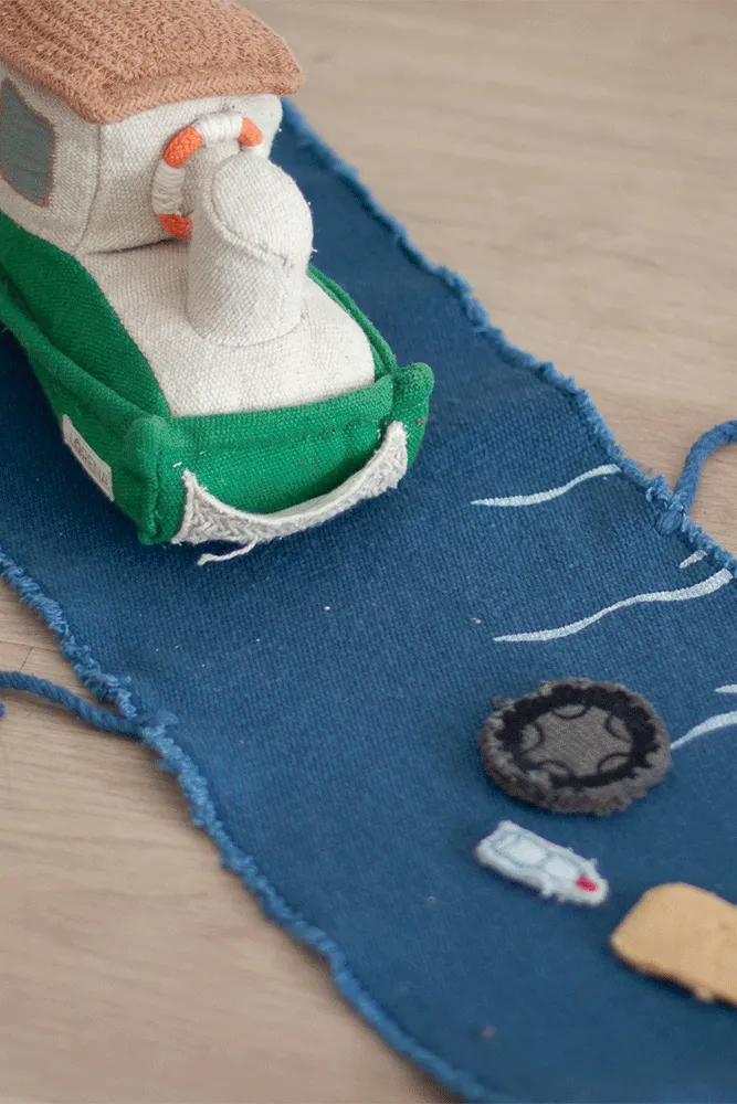 Lorena Canals Ride & Roll Sea Clean Up Boat Machine Washable Textile Toy - 12x26x22cm