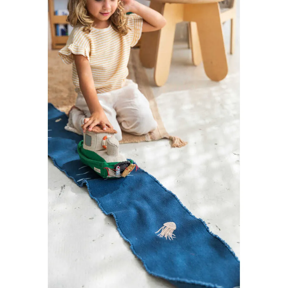 Lorena Canals Ride & Roll Sea Clean Up Boat Machine Washable Textile Toy - 12x26x22cm