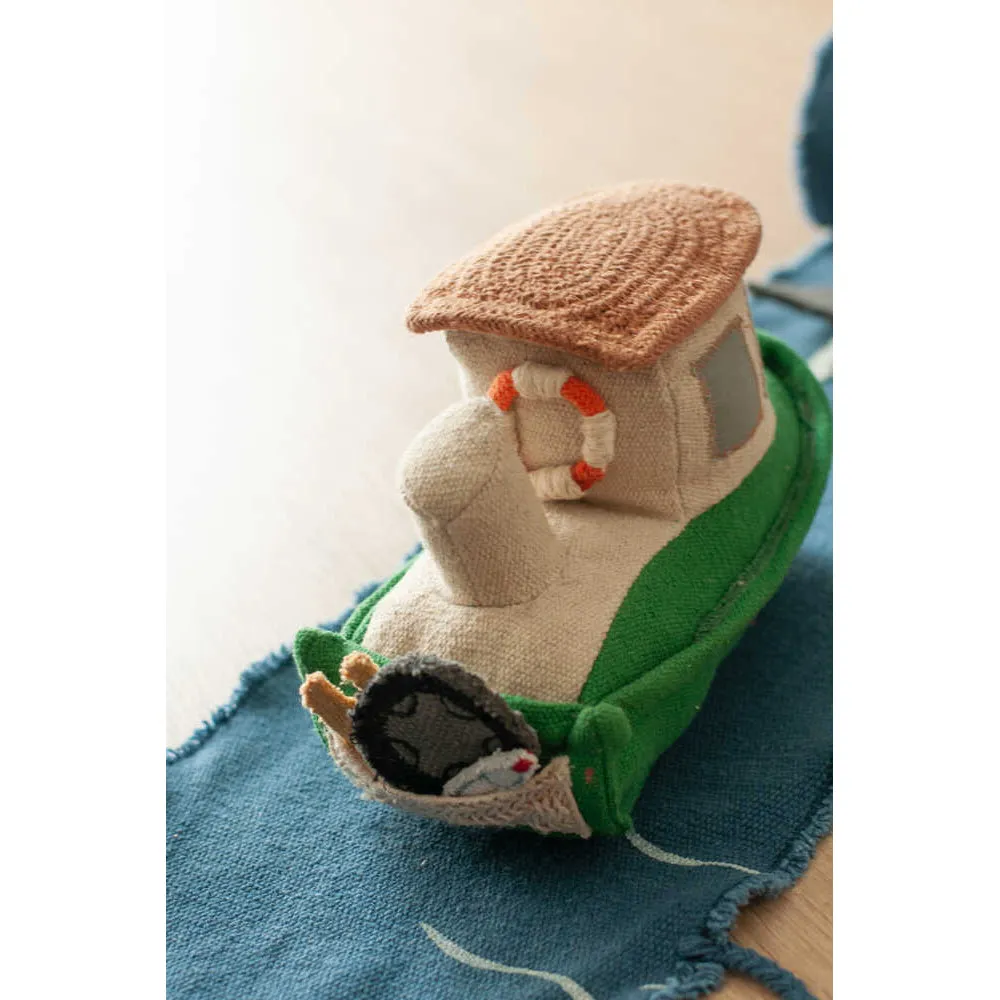 Lorena Canals Ride & Roll Sea Clean Up Boat Machine Washable Textile Toy - 12x26x22cm