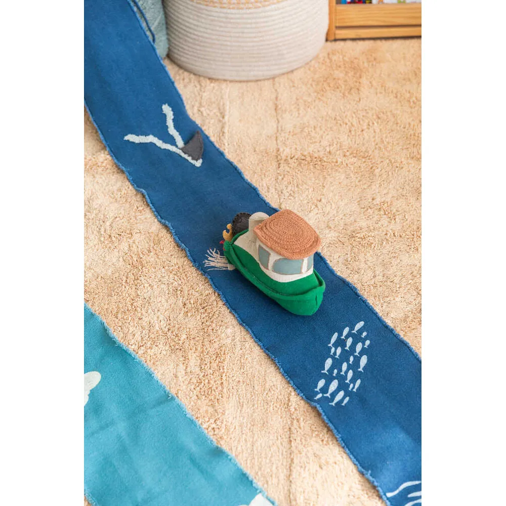 Lorena Canals Ride & Roll Sea Clean Up Boat Machine Washable Textile Toy - 12x26x22cm