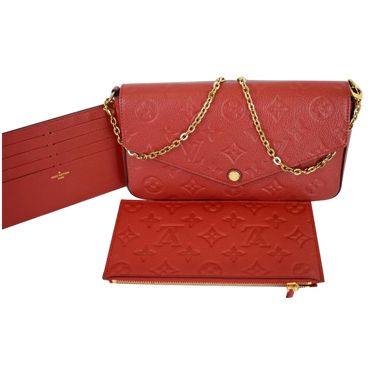 LOUIS VUITTON Pochette Felicie Monogram Empreinte Chain Wallet Red - 20% OFF