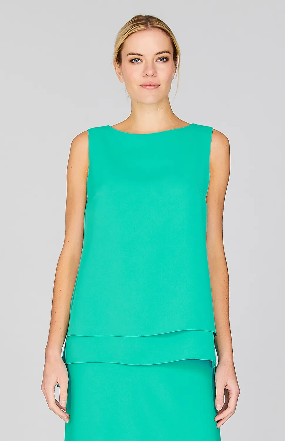 Lustrous Crepe Double Layer Crew Neck Tank