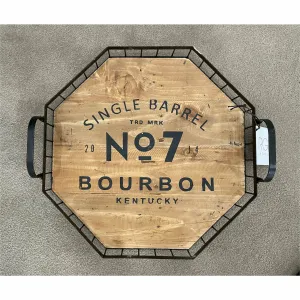 Metal and Wood Hexagon Serving Tray, 18.5"