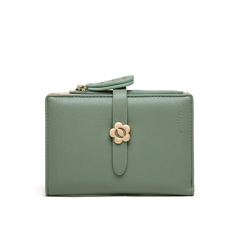 Mid-length Flower Buckle Half-fold Wallet