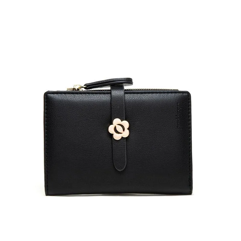 Mid-length Flower Buckle Half-fold Wallet