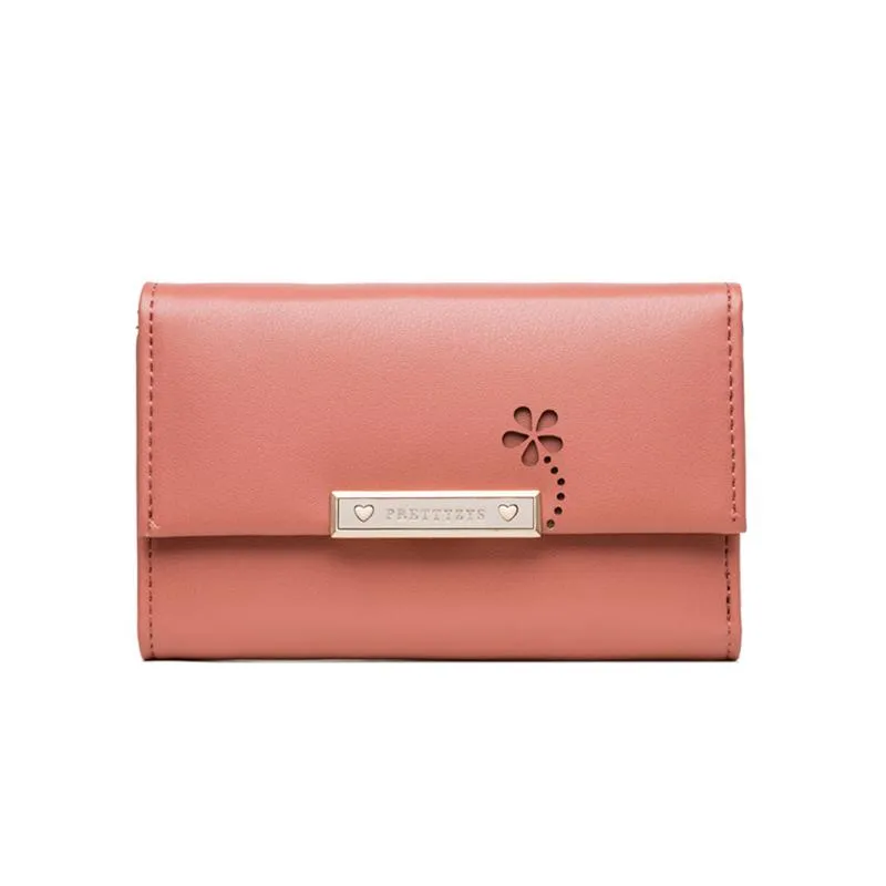 Mid-length Hollow Flower Tri-fold Wallet