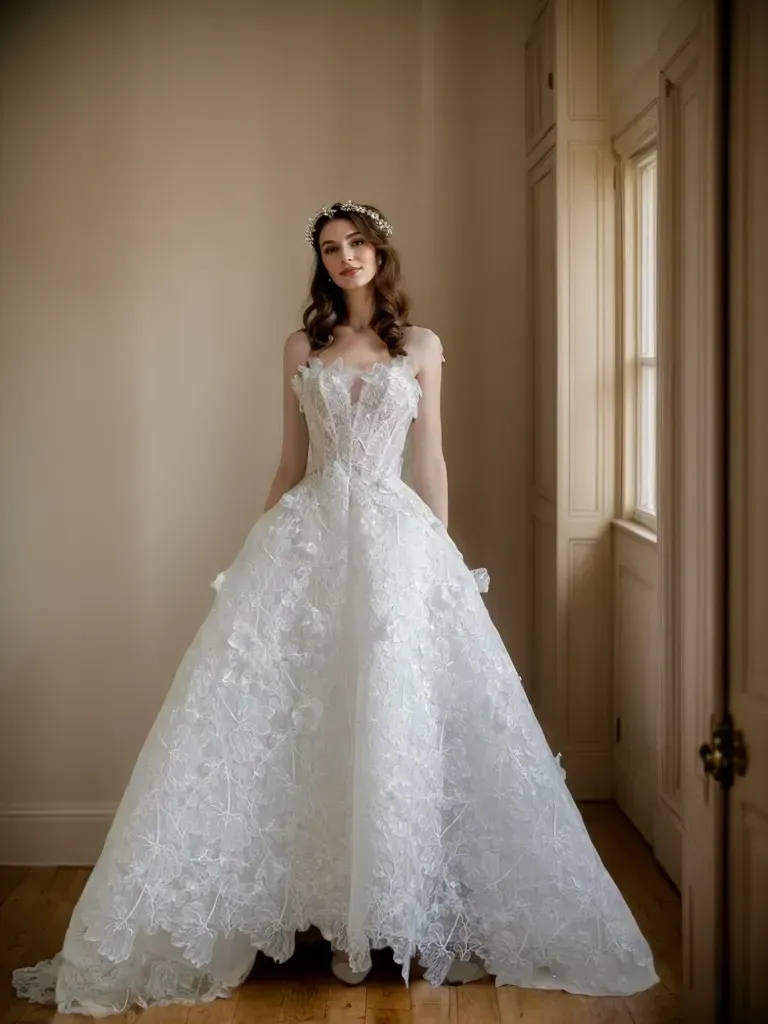 Morris - 3D beaded Floral lace sweetheart strapless ball gown wedding dress