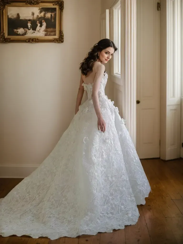 Morris - 3D beaded Floral lace sweetheart strapless ball gown wedding dress