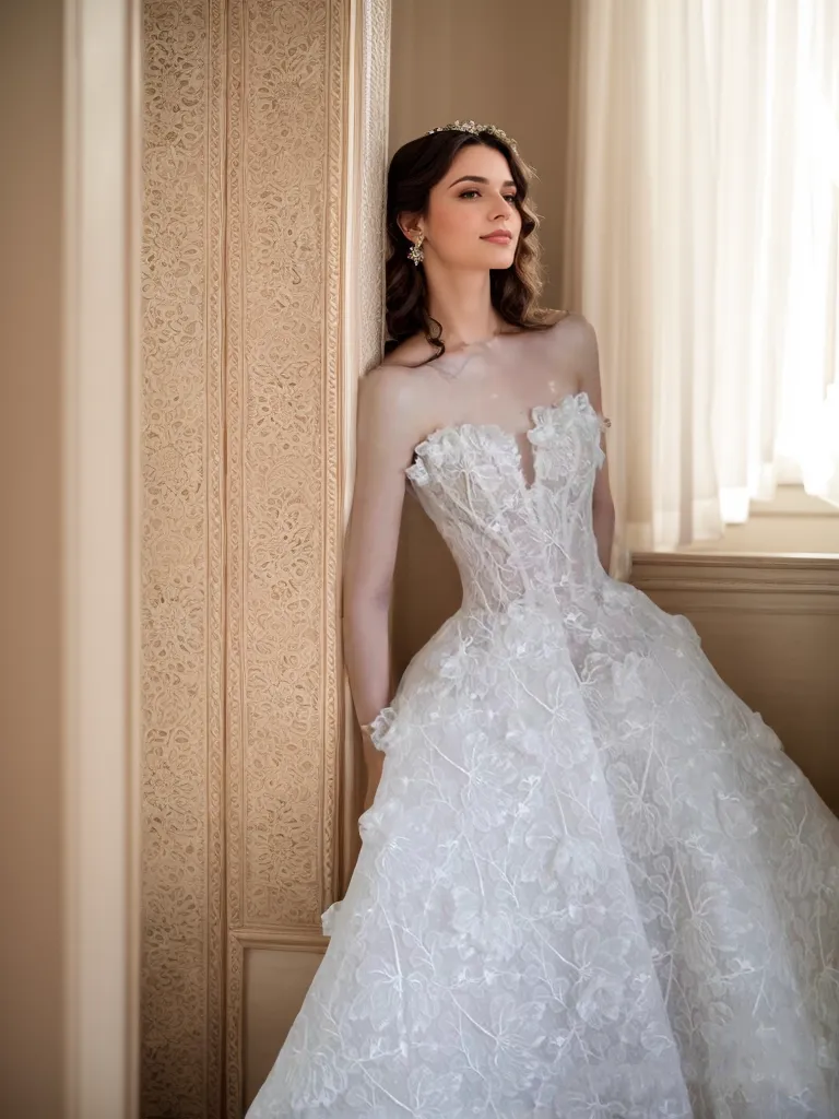 Morris - 3D beaded Floral lace sweetheart strapless ball gown wedding dress