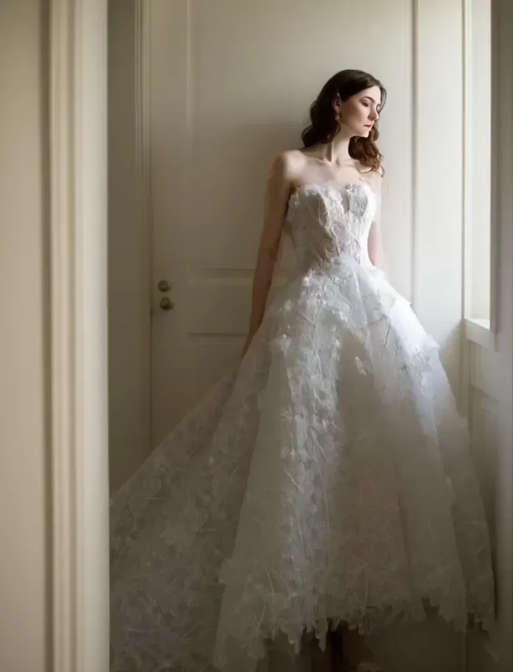Morris - 3D beaded Floral lace sweetheart strapless ball gown wedding dress