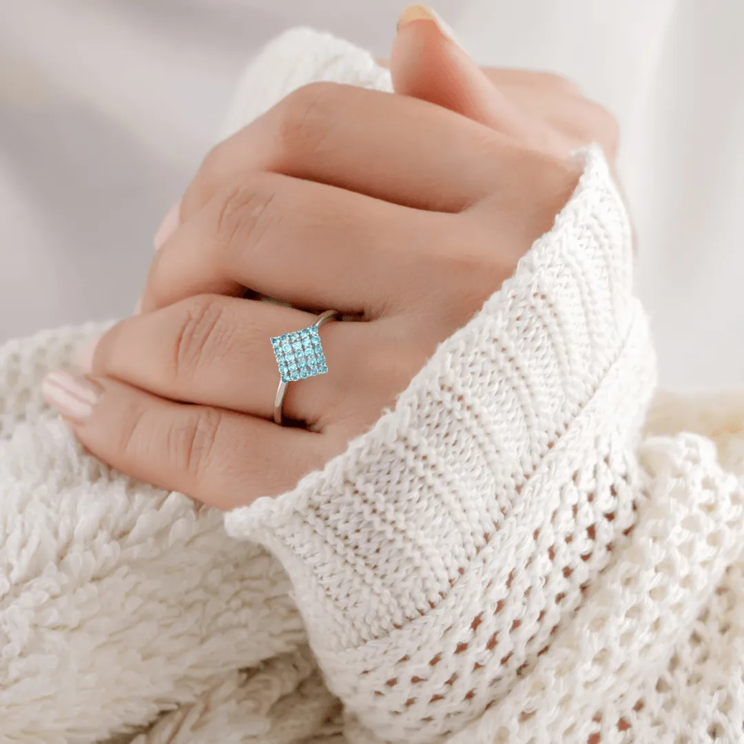 Natural Blue Paraiba Apatite Cluster Ring