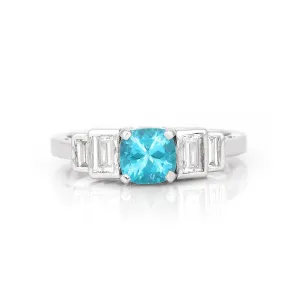 Natural Blue Paraiba Apatite with  Baguette Accents Ring