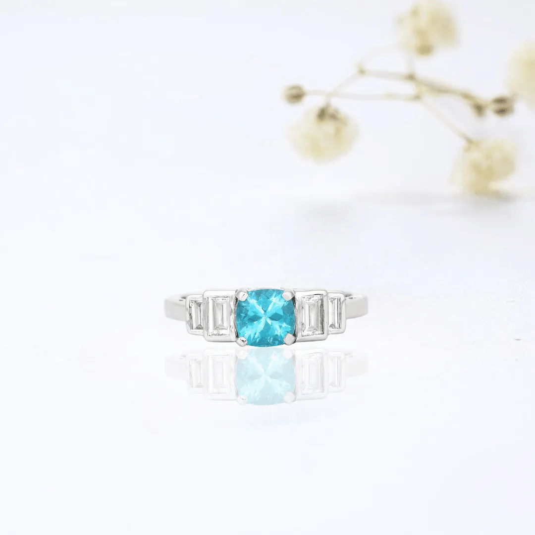 Natural Blue Paraiba Apatite with  Baguette Accents Ring