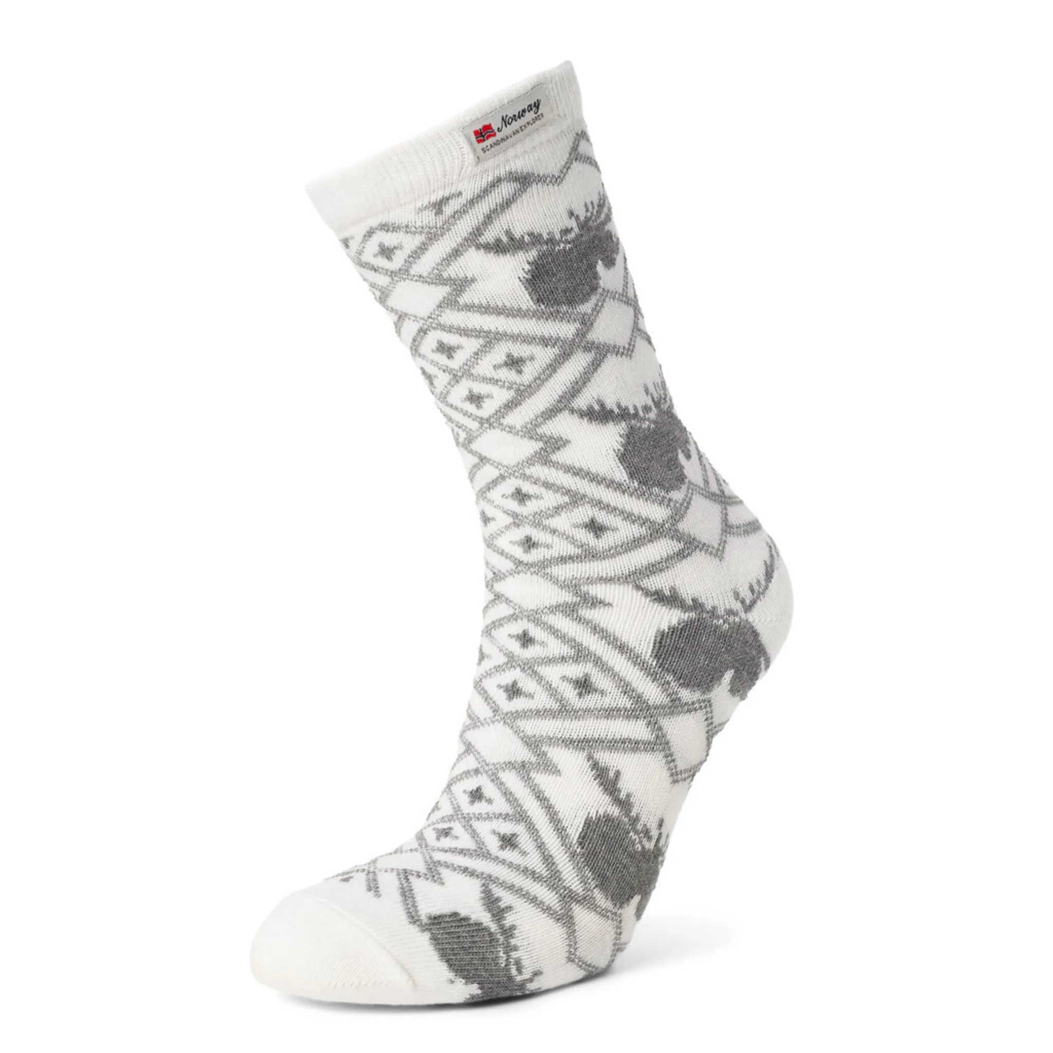 Norwegian Socks - Large - Gray/White Moose Pattern